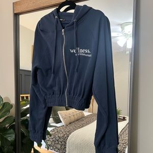 Blue Embroidered Wellness Zip Up Hoodie & Sweats Matching Set
